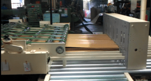 Corrugator Bundle Stacker in action at the end of the production Line.