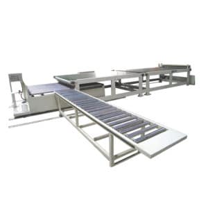 Hand stacking take-off roller conveyor system